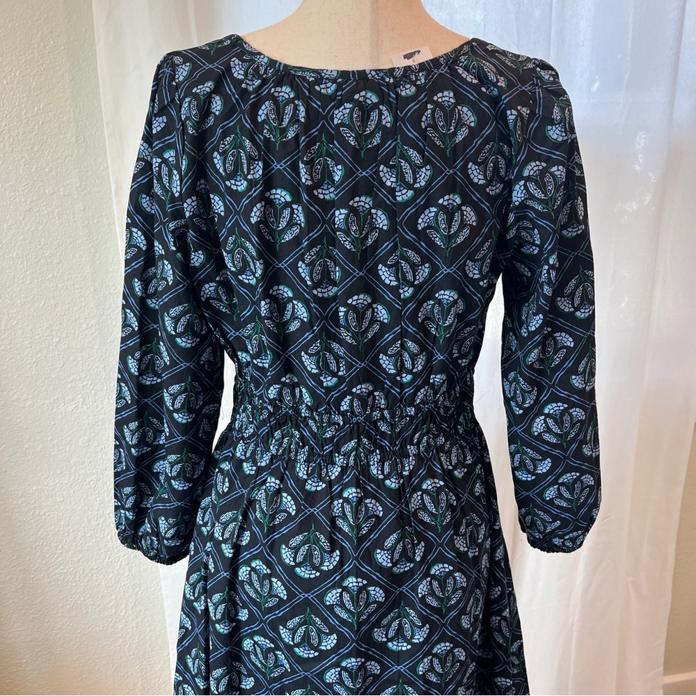 J. Crew Black Dress with Teal Pattern, Long Sleeve Maxi with Pockets Size 8 NWT - Picture 9 of 12